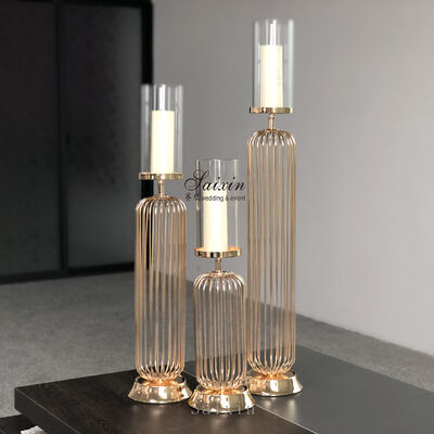Saixin New Design Popular Elegant Set Gold Metal Candle Holder for Table Decoration