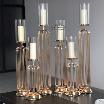 Saixin New Design Popular Elegant Set Gold Metal Candle Holder for Table Decoration