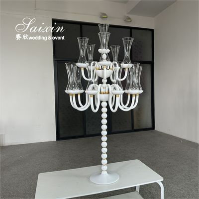 Saixin Design haut centre de mariage chandelier cristal blanc 16 bras porte-bougies