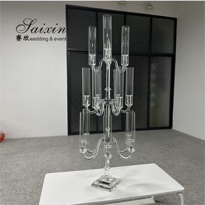 15 bras Porteurs de bougies Hurricanes en verre Candelabres pour les pièces principales de mariage