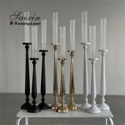 Fabrique personnalisée différentes couleurs Jars en verre Chandeliers en métal haut pour les pièces centrales de mariage